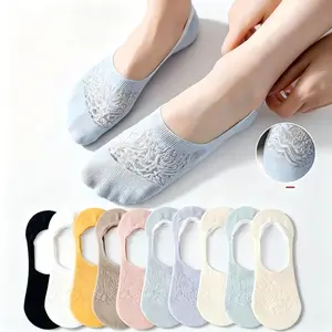 5 Pairs Mixed-color Lace Liner Socks, Ultra-thin & Invisible, No-show Socks for Heels & Flats