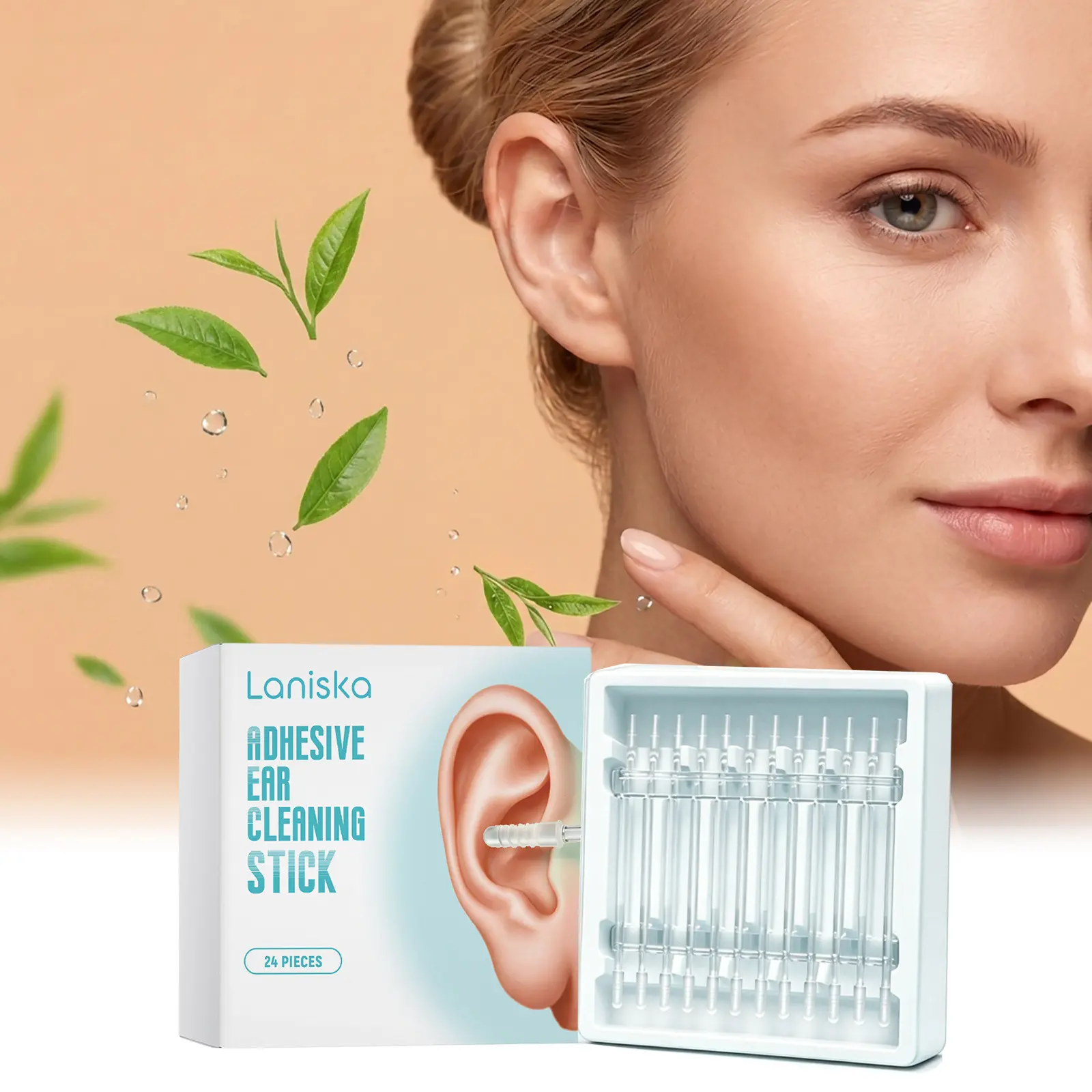 Laniska Adhesive Ear Cleaning Sticks 24pcs - Soft & Gentle Ear Cleaner, Disposable Ear Wax Removal Tool with Non-Slip Handle, Portable Hygienic Ear Care Kit for Home & Travel