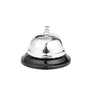 Asian Home Stainless Steel All-Metal Kitchen Utensils Service Bell, 3.35 in Diameter, Chrome Silver Finish, Portable Desk Bell for Hotels, Reception Areas