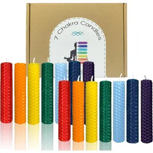 Small Beeswax Taper Candles 14 Pack, 5" Short Candle Sticks, Dripless & Unscented Candles, 2 Hours  Time, Chakra Candles in 7 Assorted Colors by