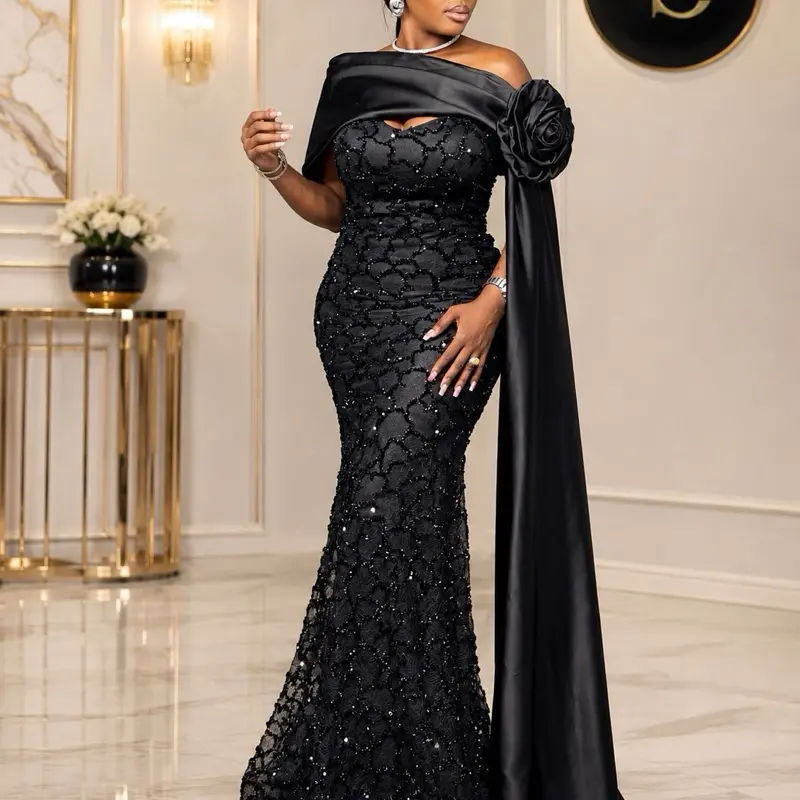 Women’s Luxury Black Sequin Mermaid Evening Gown