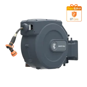 115ft+5 ft 5/8in Giraffe Tools Retractable Garden Hose Reel Heavy Duty Wall Mounted Water Hose Reel Automatic Rewind, 180 Deg Swivel Bracket, Slow Retraction, 2 years warranty