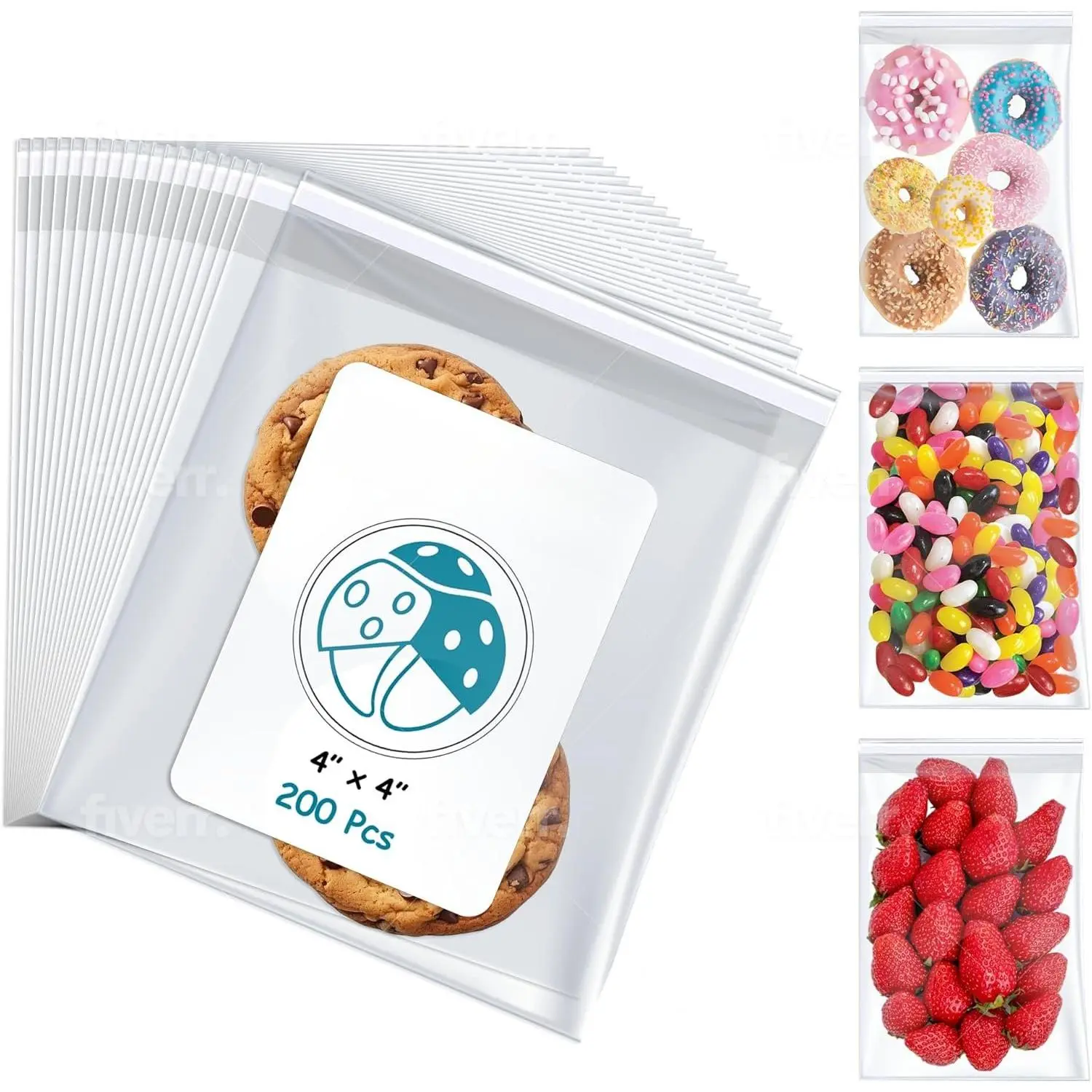 4" X 4" (200 Pack) Cellophane Bags w/Adhesive Self Adhesive, Resealable, Clear  Wrap Cellophane Bags Cookies, , Sweets, Candy, Bakery, Art Prints, Photos, Envelopes