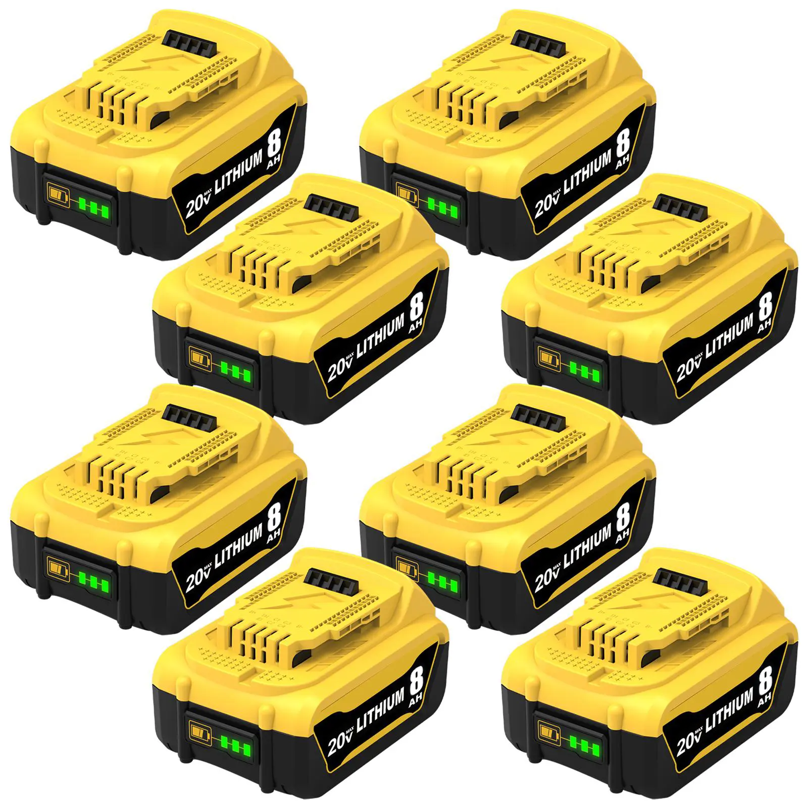8-Pack 8.0Ah Lithium Rechargeable Replacement Battery for Dewalt 20V MAX, Compatible with DCB206 Series Power Tools, Portable Power Tool Accessory, Lithium Rechargeable Battery