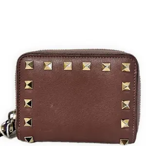 Pre-owned calfskin leather Shoulder Bags Valentino Rockstud Zip Around Wallet dusty pink Very Good S014260405358