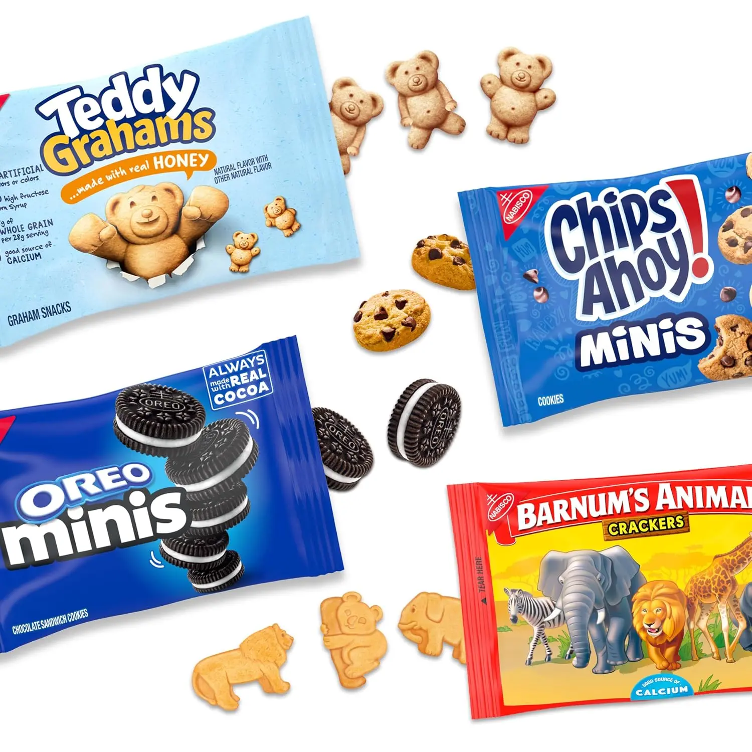 Nabisco Team Favorites Snacks Variety Pack, 4 Flavors, 30 Snack Packs | BARNUM'S Animal Crackers, TEDDY GRAHAMS, CHIPS AHOY! Minis, OREO Minis Cookies, Individually Wrapped