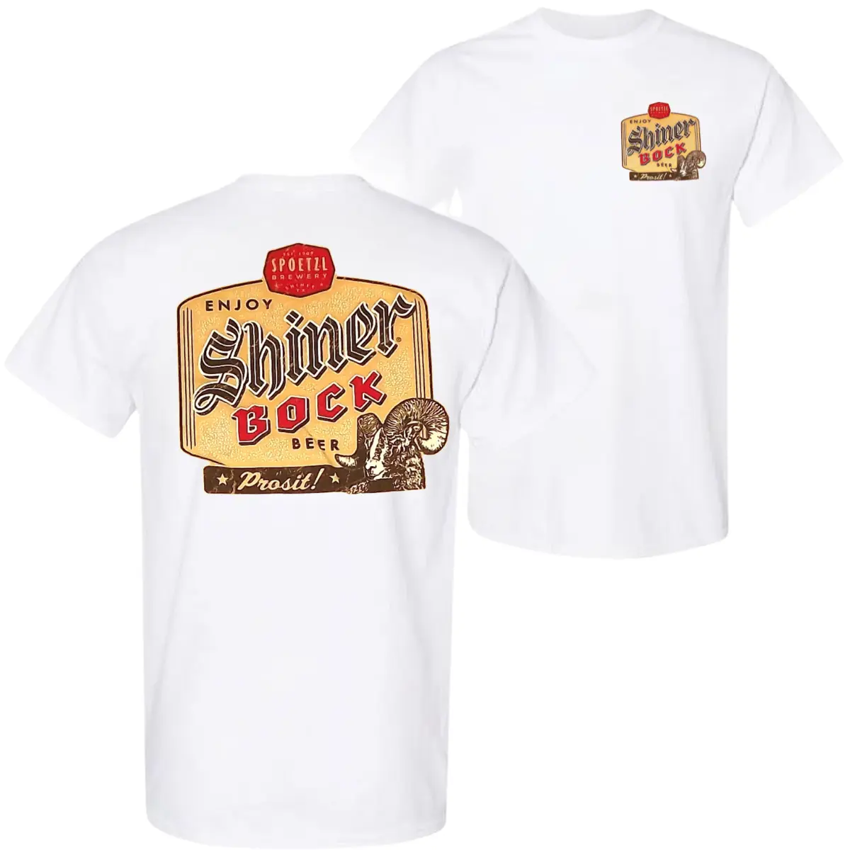 Shiner Bock Beer T-Shirt, Vintage Label Graphic, Official Brewery Merch 2-Sided Shirt for Men & Women
