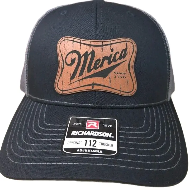 Richardson "Merica" Leatherette Patch Trucker Hat - Adjustable Snapback Cap with Laser-Engraved Patch & Durabull Lonestar Adhesive men hats