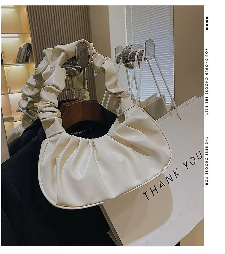 Cute Style Small Shoulder Bag Solid Color Ruched Bag Versatile Handbag in Fashionable Underarm Bag for Everyday Use