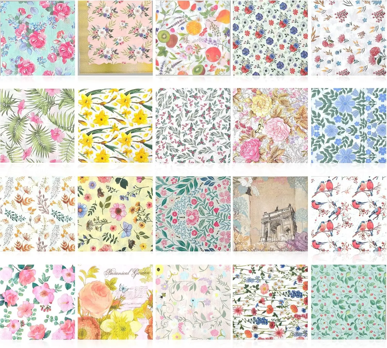20 Pack Paper Disposable Napkins for Decoupage ， Decoupage Napkins Cocktail Decorative Paper for Birthday Party Beautiful Gorgeous, (Style 1)