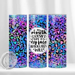 20oz tumbler "if my mouth doesn't say it" Bottle Leopard Drinkware Steel Stainless