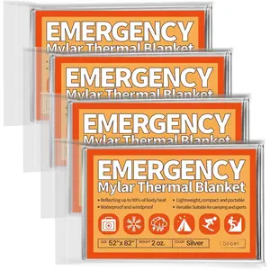 Blanket 4 Pack, Reflective Thermal Blanket, Space Mylar Blankets  Gear,82" X 52"