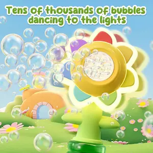 7-Color Sunflower Bubble Machine, Portable Handheld Bubble Maker with Night Light, USB Rechargeable High Output Bubble Toy for Kids Adults, Summer Indoor Outdoor Party Birthday Wedding Gift