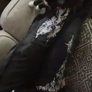 Men's Washed Cotton Sweatpants with Side Hem Stitching Design, Gothic Print Pattern, Comfortable Casual Pants for Daily Wear