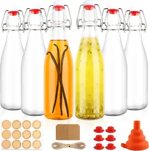 6 Pack 12 oz Swing Top Glass Bottles, 375 ML Flip Top Brewing Bottles with Airtight Stopper for Vanilla Extract, Kombucha, , Kefir,