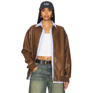 superdown Ariel Faux Leather Bomber in Brown