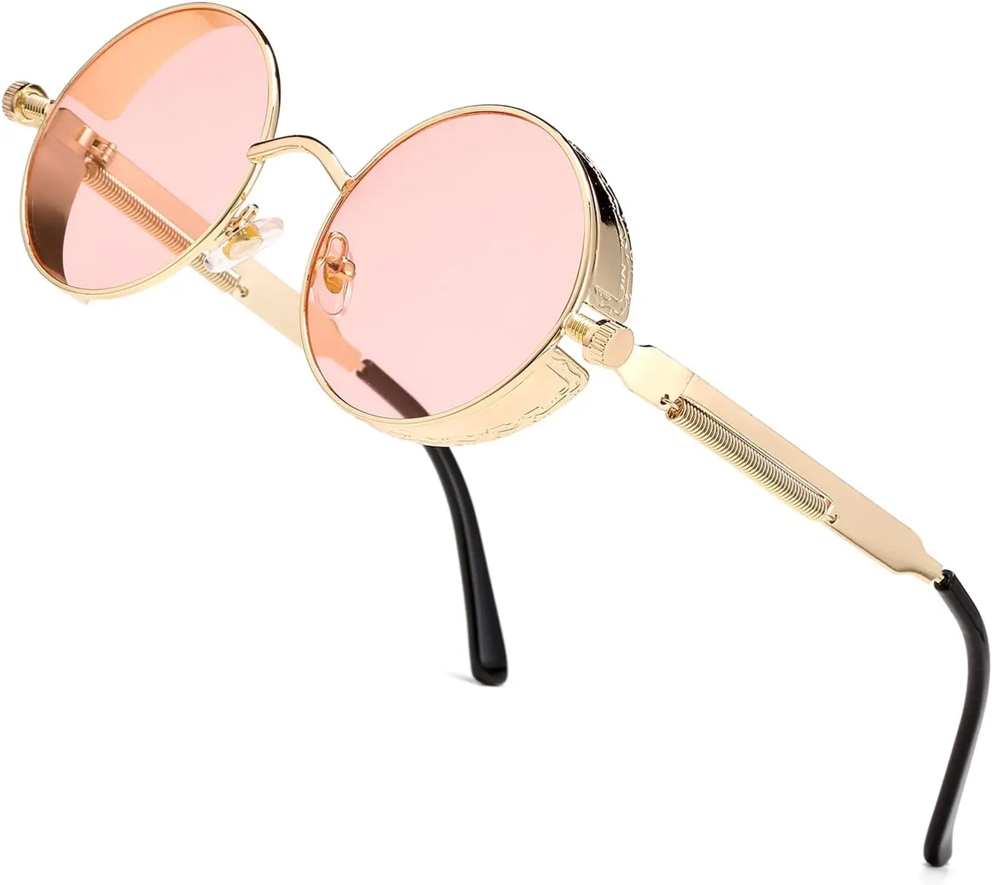 Gothic Round Steampunk Sunglasses for Men and Women, Retro Metal Frame with Green Mirrored and Brown Lens Options, A03 Brown Lens/Bronze Frame, Casual, Female, Full Rim, Gold, Casual Wear, Unisex, Round Shape, Mirrored Lens