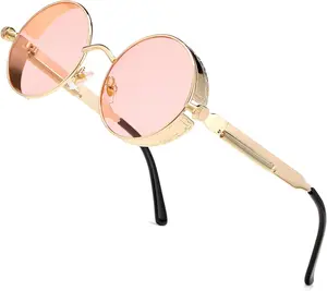 Round Steampunk Sunglasses for Women Men Circle Gothic Glasses Retro Metal Frame