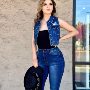 Cropped denim vest