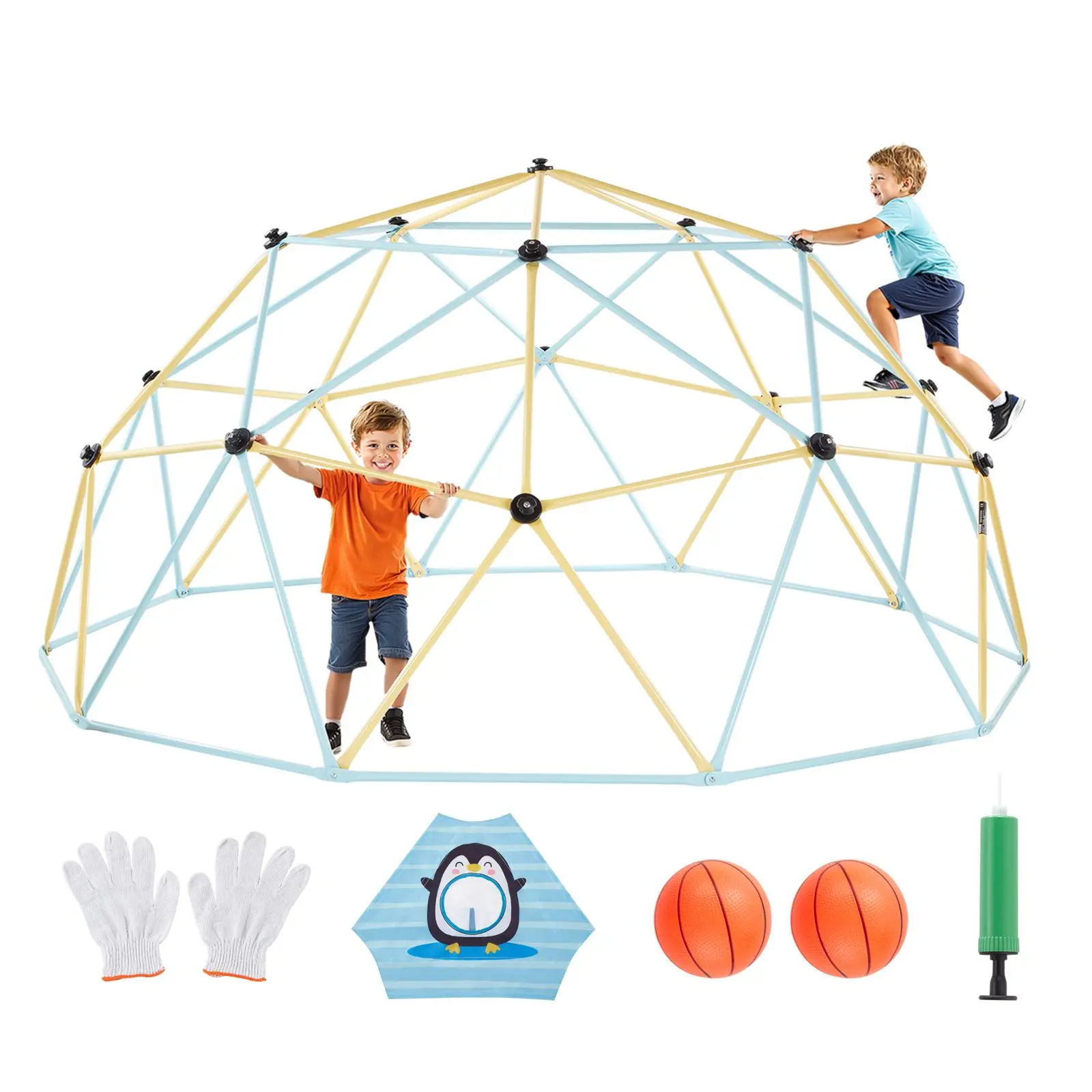 【SummerFinds】VEVOR Climbing Dome,  10FT Geometric Dome Climber, 1000LBS Loading Jungle Gym Playground with 2 Basketballs & Octopus Net, Easy-Assembly Outdoor Backyard Climbing Equipment for Kids 3 to 10 Years Old