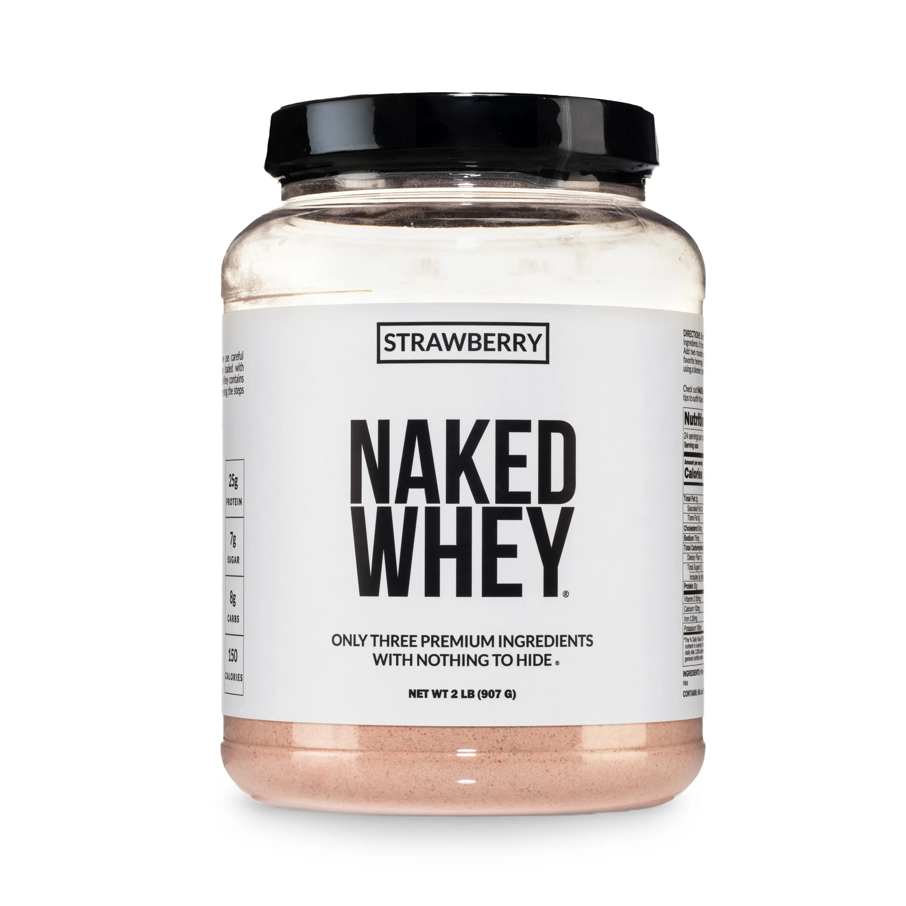 Naked Whey Strawberry Protein Powder - 2LB Grass-Fed, Non-GMO, No Additives, 25g Protein, 5.9g BCAAs - Only 3 Ingredients