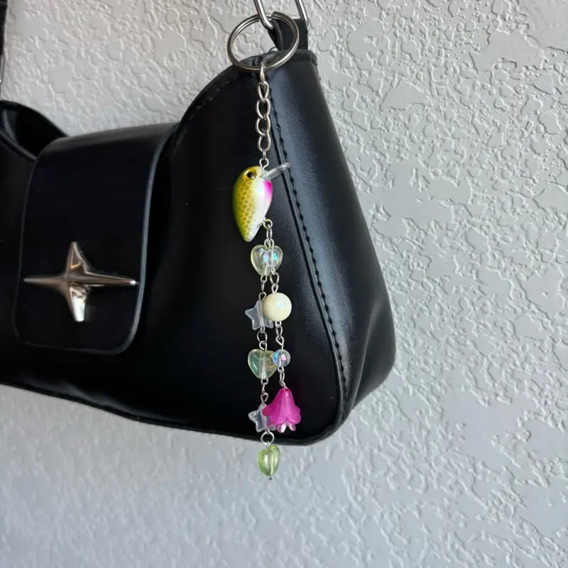 Pink & Green Mini Fishing Lure Keychain