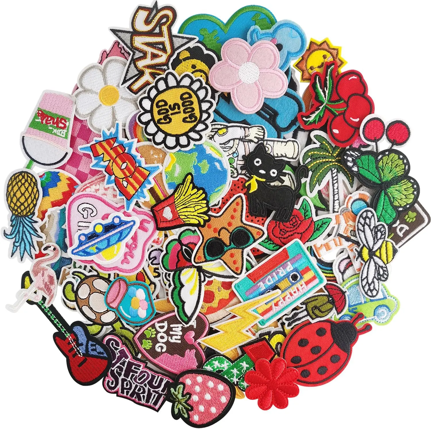 80PCS Funny Flower Embroidery Iron-On Patches - Custom Sewing Accessories for Jeans, Hats Personalization