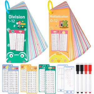 Multiplication and Division Flash Cards 30 Pcs, 0-12 Math Flash Cards with 4 Dry Erase Pens 2 Rings, Educational Time Table Flash Cards for 1st-3rd Graders Multiplication Game
