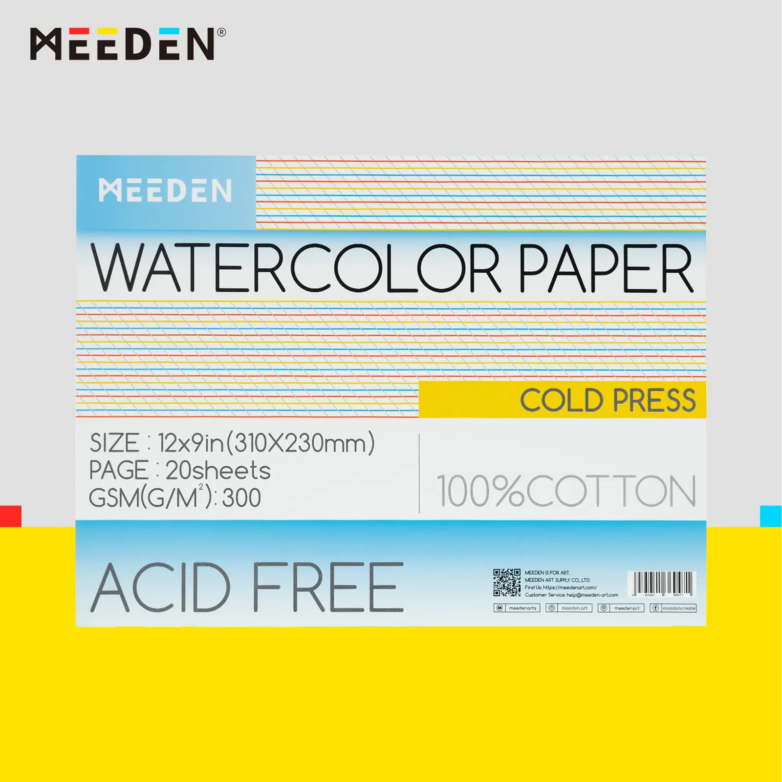 MEEDEN Art Watercolor Paper Block, 100% Cotton Watercolor Paper Pad of 20 Sheets, Cold Press, Hot Press, Rough, 5x7", 12x9", or 10x7", Christmas, Gift