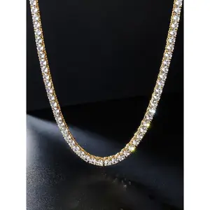 Men's Hip Hop Rapper Style Full Diamond Pendant Necklace, Square Faux Diamond Design, Luxury Unisex Jewelry, Perfect Father's Day Gift,4-millimeter tennis chain, Iced Out Jewelry