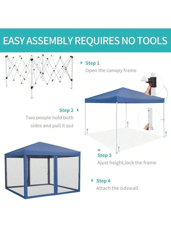 【Christmas Gift】Navy blue- 10 X 10 FT Pop Up Canopy, Heavy Duty Party Tent With Mosquito Netting, Height Adjustable Instant Sun Shade, Portable Screen Shelter With Roller Bag For Parties, Camping, Events