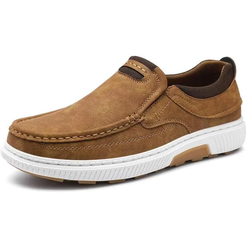 Men's Casual Plain Loafers, Faux Leather Slip-On Walking Shoes with Round Toe and Arch Support for Daily Wear, Flat, All Season, Cushion Fit