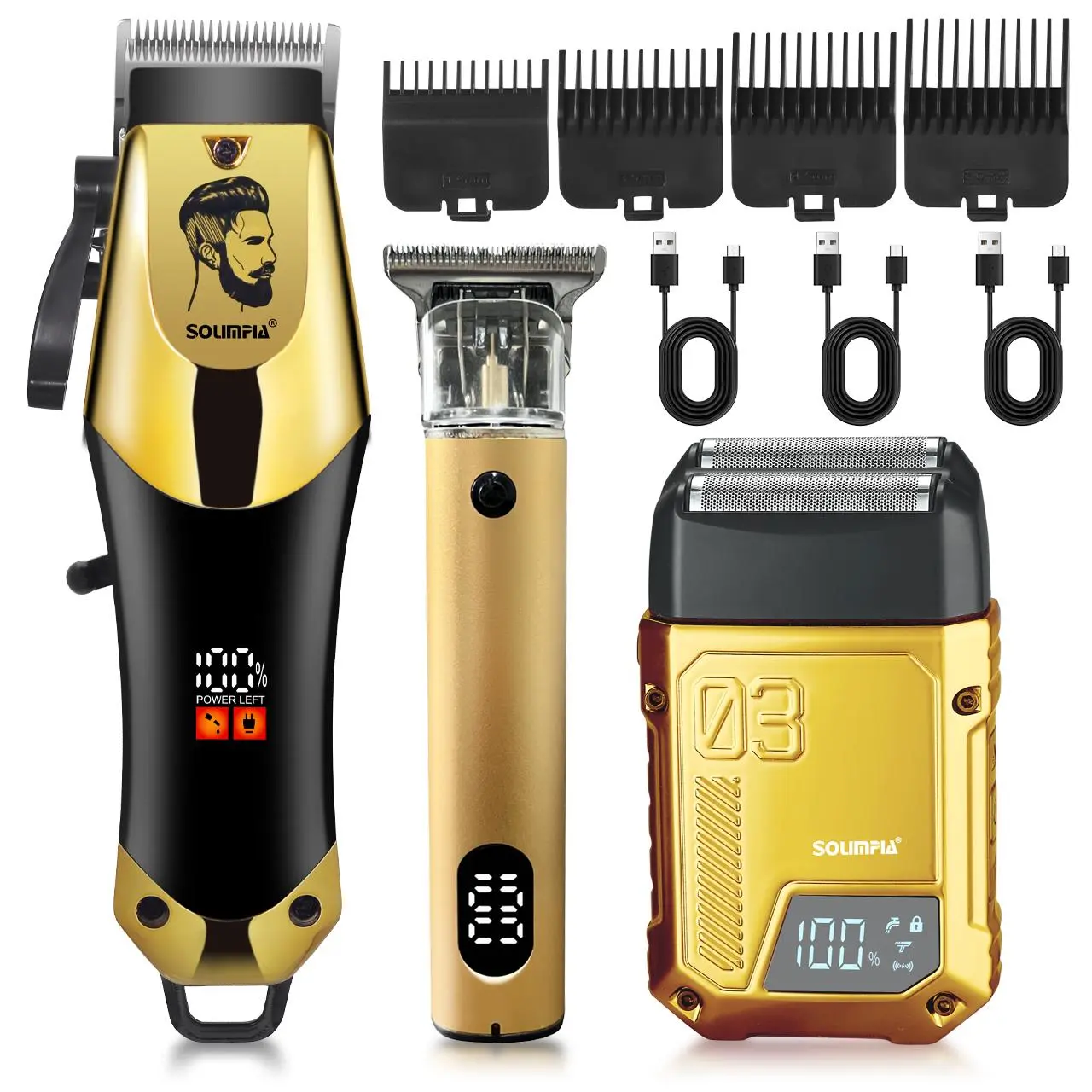 3-In-1 Electric Hair Trimmer Kit, Cordless Rechargeable Trimmer, Rechargeable Hair Clipper & Beard Shaver with Guide Combs, Professional Hair Grooming Tool for Men