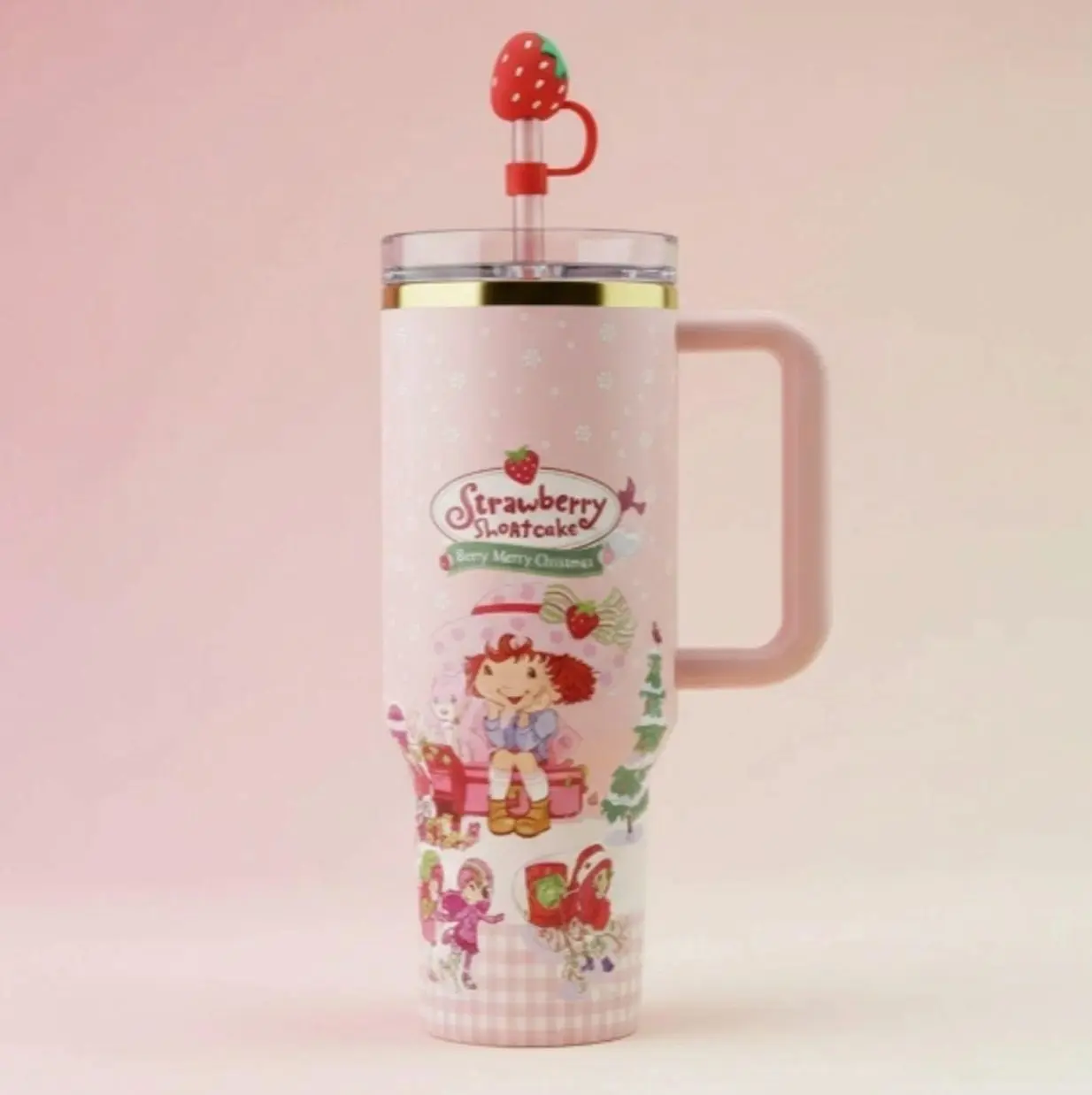 Strawberry Shortcake Theme 40oz Tumbler With Handle And Lid