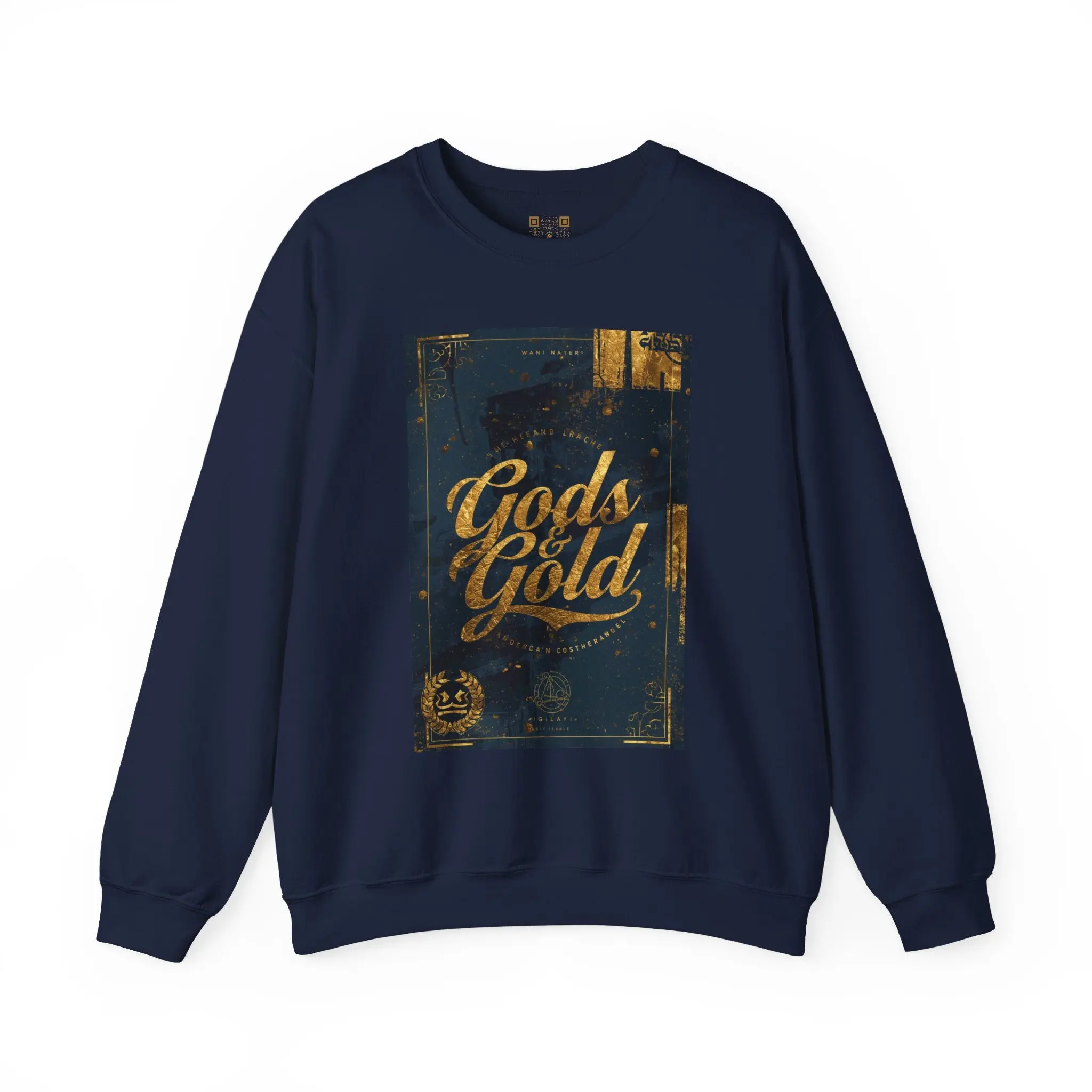 Arcane Allure Gold Emblem Crewneck – Navy Dark Luxury Sweatshirt, Fabric, Garment, Tops, Cotton, Casual, Long Sleeve, Pullover, Round Neck, Soft, Hoodie, Fleece, Longsleeves, Statement, Casual Wear, Lady, Women, Adults
