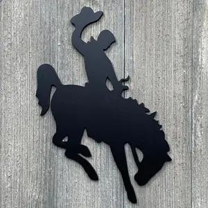Bucking Bronc Metal Sign Cutout - Vintage Cowboy Riding Bucking Bronc Metal Wall Art Sign