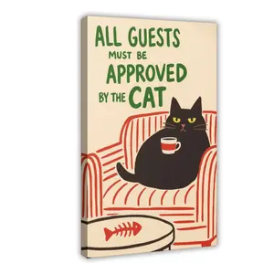 All Guests Must Be Approved by The Cat – Funny Art Print, Cat Lover Wall Decor, Home Decor Cat Owner, Cat Home Decor