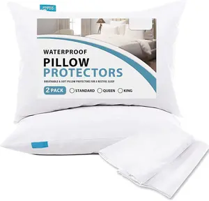 Pillow Protector   & Noiseless Pillow Cover Pillow Protectors with Zipper Standard Size 2 Pack 20 x 26 Inches Pillow Cases Machine Washable