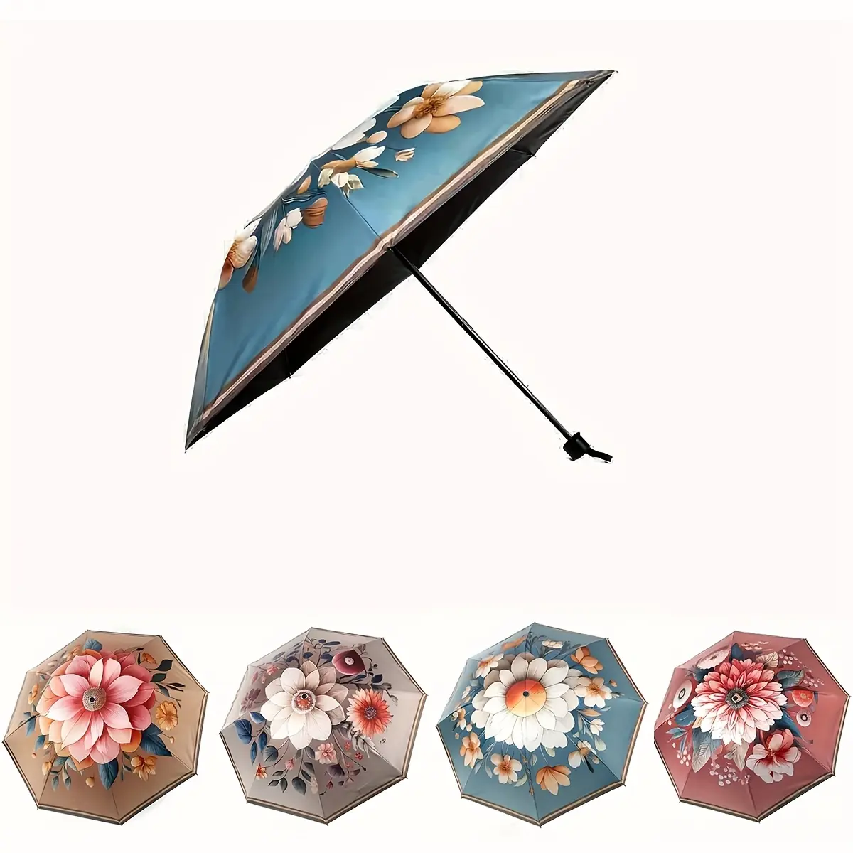 Fashionable Open Large Flower Vinyl Triple Folding Umbrella, Manual Sunshade Umbrella, Outdoor Umbrella, 1pc