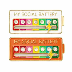 2 Pack Social Battery Slider Pin - Interactive Mood Pin for Introverts, Funny Social Battery Creative Badge for Jackets & Backpacks - Novelty Accessories & Cute Gifts for Friends, Her
