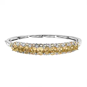 Citrine 12.60 ctw Art Nouveau Bangle Bracelet in 18K Yellow Gold Plated and Platinum Plated 7.25 In