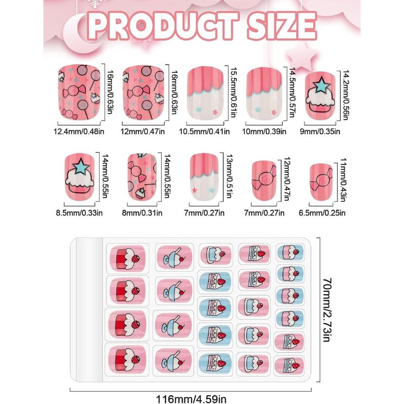 Kalolary 144 PCS Kids False Nail for Girls Gift, Press on Nail Color Short Fake Nails Artificial Nail Full Tips, Lovely Valentine's Day Gift for Little Girls Nail Art Decoration (6 Pack)