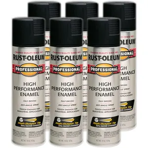 239107 -6PK Professional High Enamel Spray Paint, 15, Semi-Gloss Black, 6 Pack