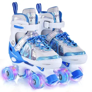 Kids' 4-Size Adjustable Purple Inline Roller Skates with Flashing LED Wheels, Ideal for Outdoor Play, Boy Gifts, Boys Christmas Gifts