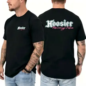 Men's Classic Round Neck Short-Sleeve Soft Cotton Tshirt, Hoosier Racing Tire Logo Graphic Top, Casual Sports & Outdoor Streetwear, Shortsleeve
