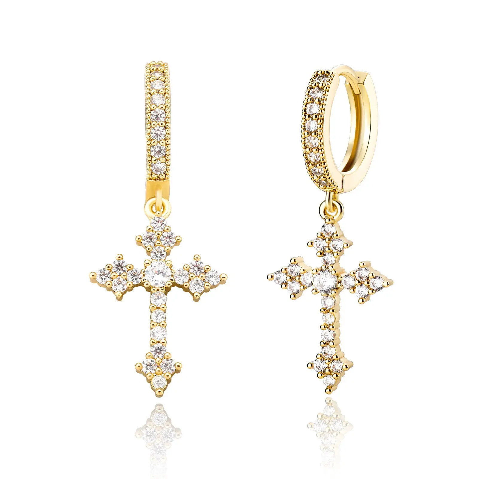 Large Rhombus Cross Earrings (Gold)