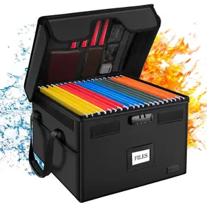 File Box with Lock, Fireproof Document Box with 5 Tabs, Collapsible File Organizer with Handle for Office for Letter  Legal Folder/Certifications/Books Storage, Black