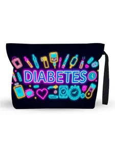 “Diabetes” Neon Medical Organizer Pouch - Large Capacity Travel Toiletry Bag with Wrist Strap & Lining, Practical Gift for Diabetics (Thoughtful & Supportive) - Great for Awareness Occasions, Christmas, Birthdays, Holding Glucose Meter, Test Strips