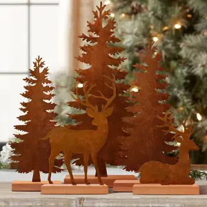 5 count Metal Rusty Christmas Trees and  Decor,  Evergreen Trees Table Centerpieces Farmhouse Rustic Christmas Decorations for Room Mantel Fireplace Shelf