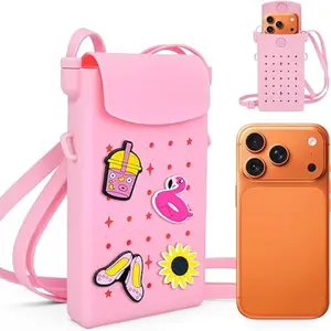 Silicone Crossbody Phone Bag – Adjustable Strap, Magnetic Closure & 15 DIY Charms